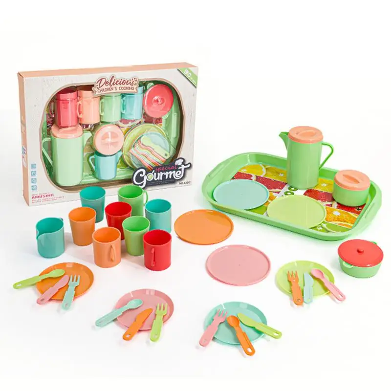 Juego de té de Casa de juegos para niño y niña, juguete de cocina, utensilios de cocina, vajilla, juego de Educación Temprana, juguetes para niños