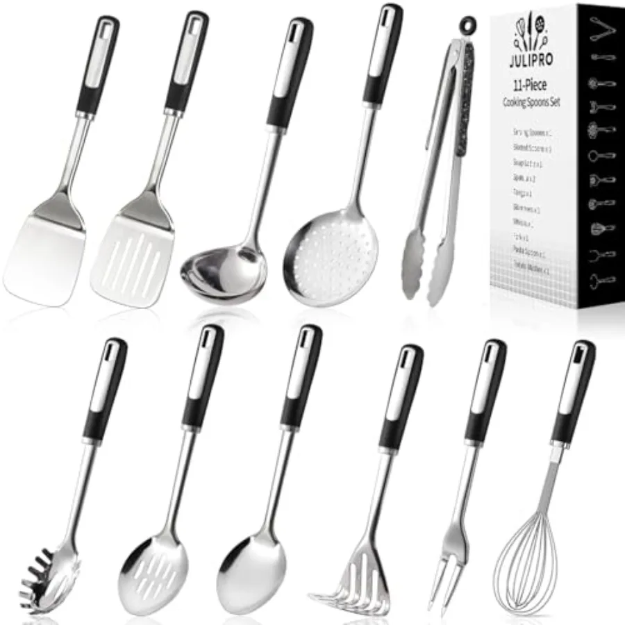 

Stainless Steel Kitchen Utensil Set Premium Thickened Cooking Utensils Set Silver Kitchen Tools Set for Cooking Dishwasher Safe