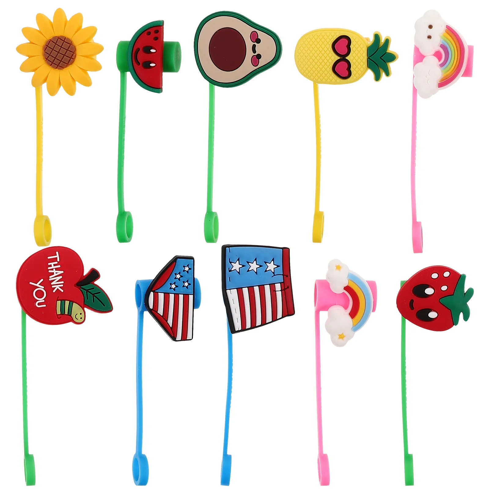

10Pcs Cute Silicone Straw Covers Stoppers Lightweight Straw Caps Decorative for Reusable Drinking Straws Silicone Straws