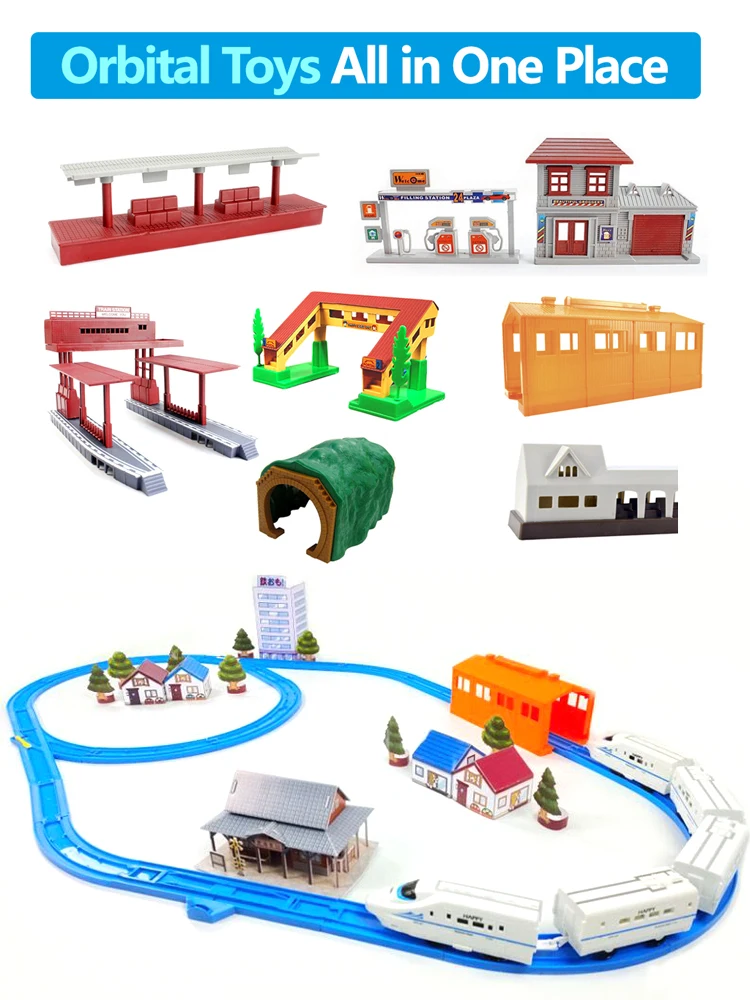 모든 종류의 플라스틱 레일 기차 트랙 부품 액세서리, 스테이션, 주유소, 신호등, 다리, 어린이 특별 선물 X1