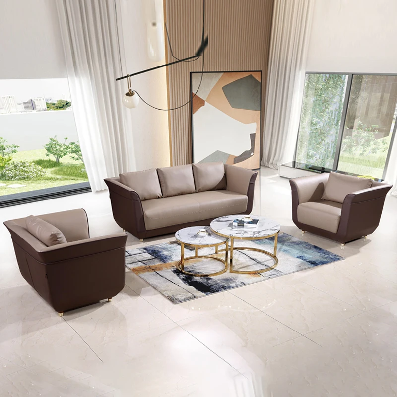 

# Minimalist Metal Foot Office Furniture Reception Desk Sofa Set Leather