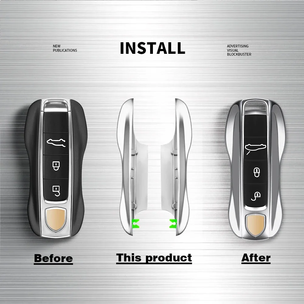 For Porsche Cayenne Panamera Macan Cayman 718 911 Taycan Gloss Chrome  Key Shell Car Key Case Metal Material