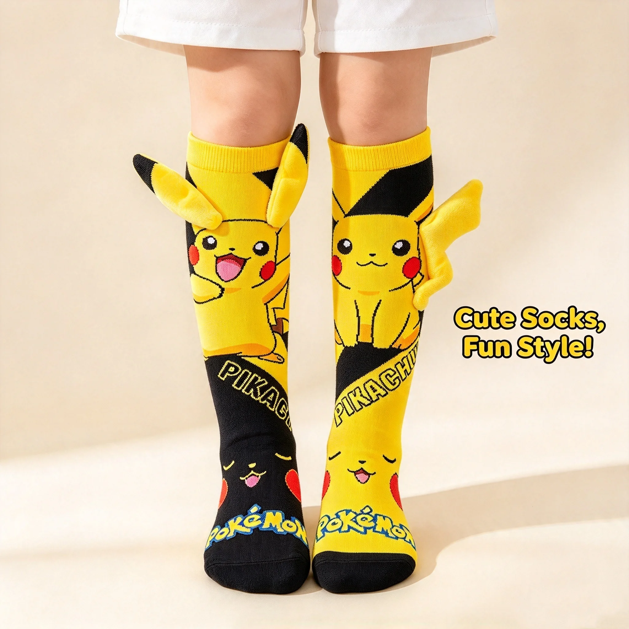 Calcetines de felpa 3D con orejas de personaje amarillo, estilo Y2K, neón, hasta la pantorrilla, de tubo recto, casuales, para fiesta, cosplay, calcetines altos hasta la rodilla, regalo