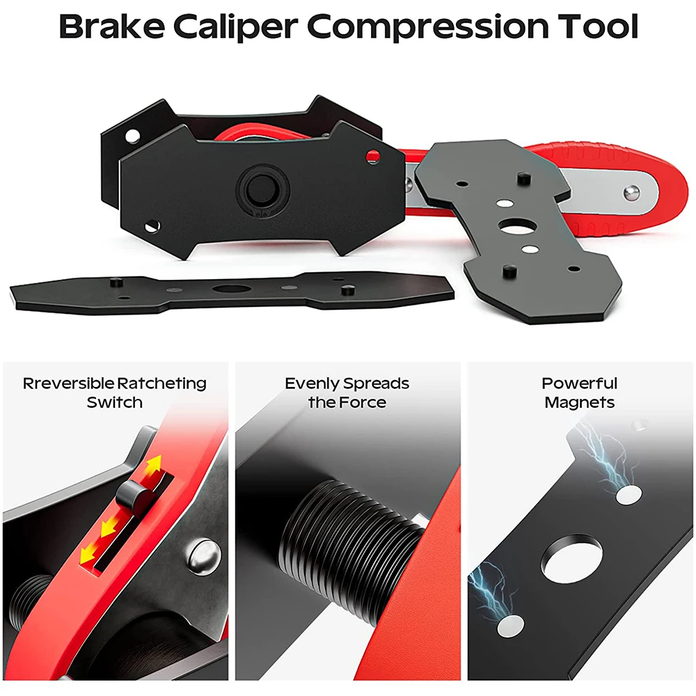 Brake Caliper Compression Tool Car Ratcheting Piston Spreader Press Kit With 2 Pcs Steel Plates