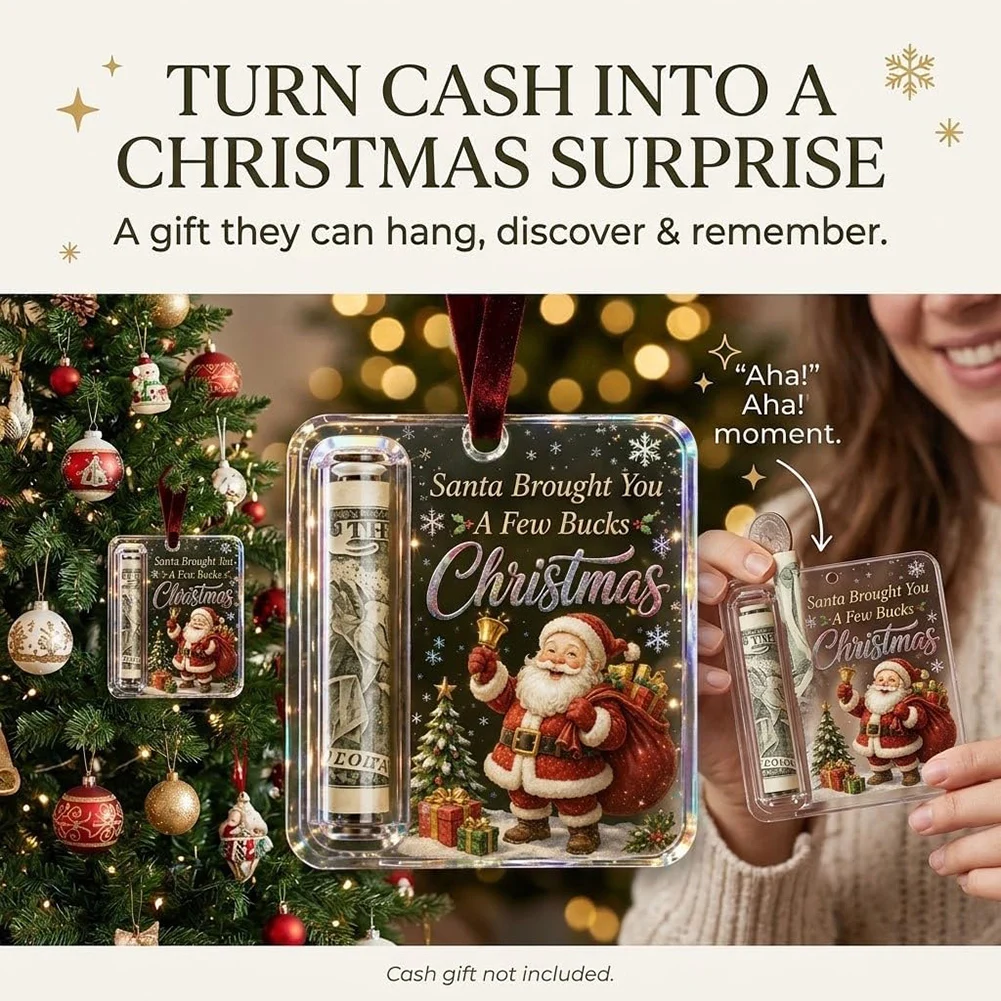 Christmas Money Holder Ornament,Acrylic Christmas Gift Money Card Holder,Transparent Design Displays Bills Clearly,Holiday Decor