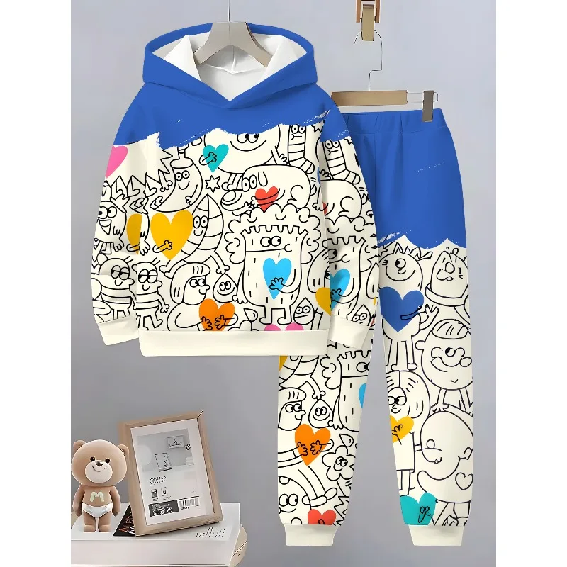 2025 موضة الكتابة على الجدران العصرية نمط ثلاثية الأبعاد مطبوعة هوديي البلوز فستان أطفال مع سروال داخلي مريح لكل من الرجال والنساء