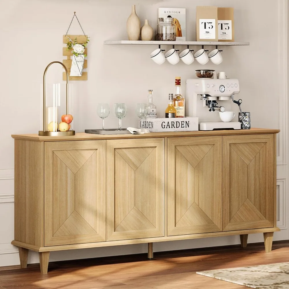 

65-inch Handcrafted Patchwork Decorative Buffet Cabinet with Pop-Up Design Doors,Full Unit Modern Farmhouse Accent Credenza