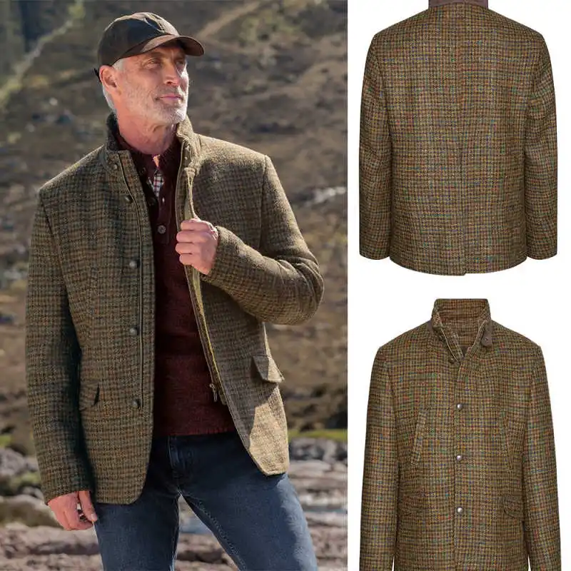 

Autumn Winter Men Blazer Stand Collar Single Breasted Fashion Long Sleeve Office Men Suit Coat Warm Custom Made