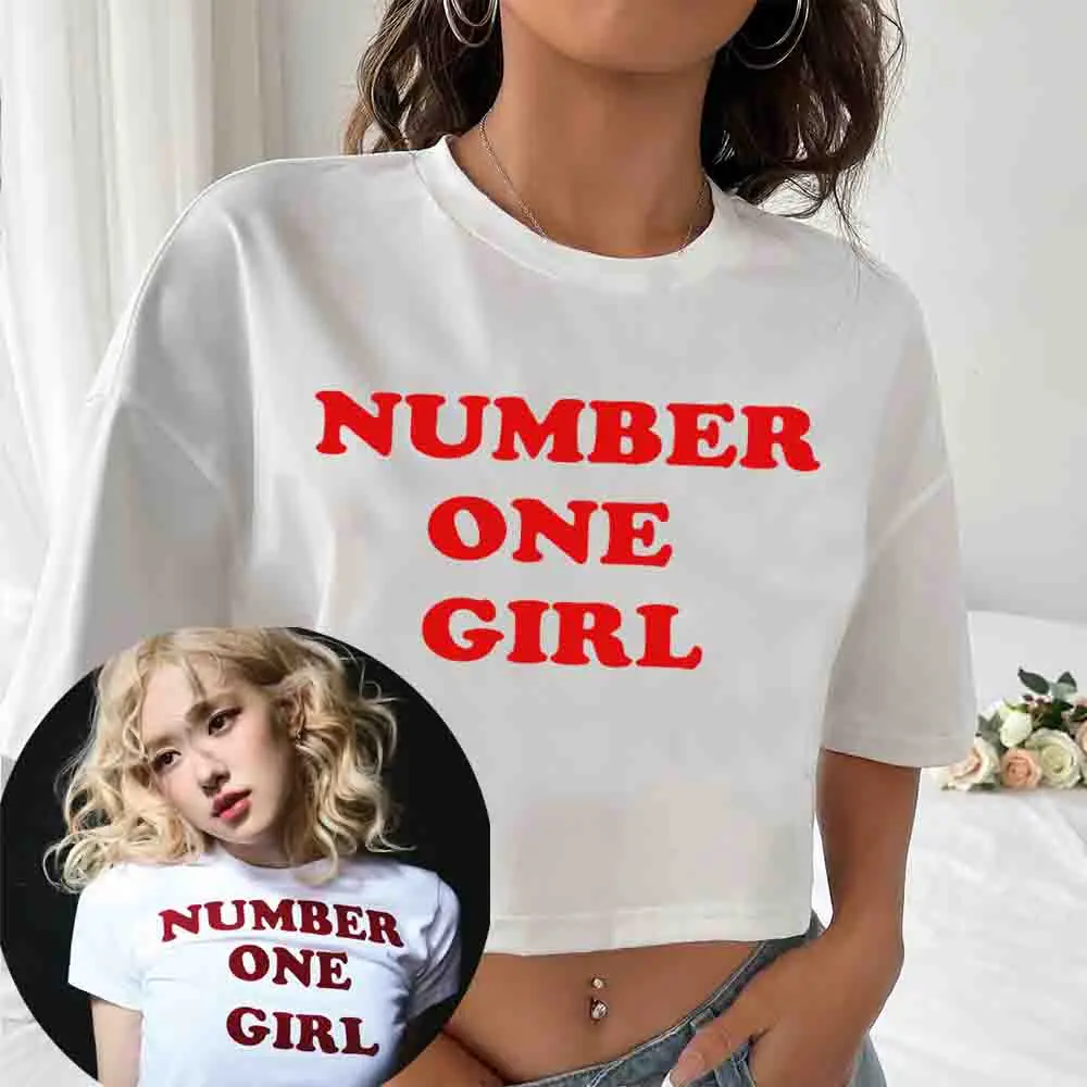 

Rose-Number One Girl Shirt Women Crop Tops Girl Fashion Summer Crewneck Short Sleeve T-shirt