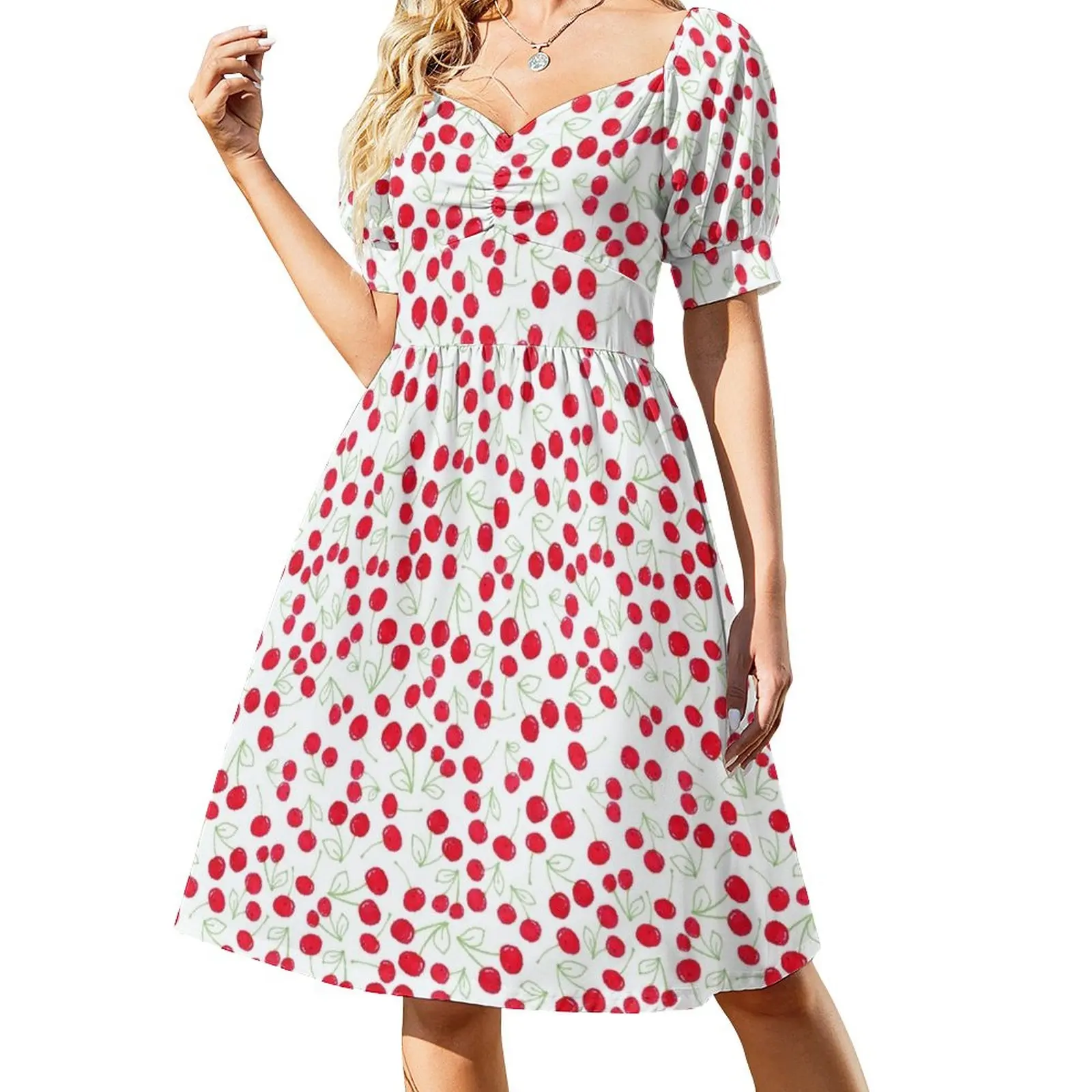 

Cheery Cherry Sleeveless Dress Women dresses summer Woman clothing women party dresses Long dress woman