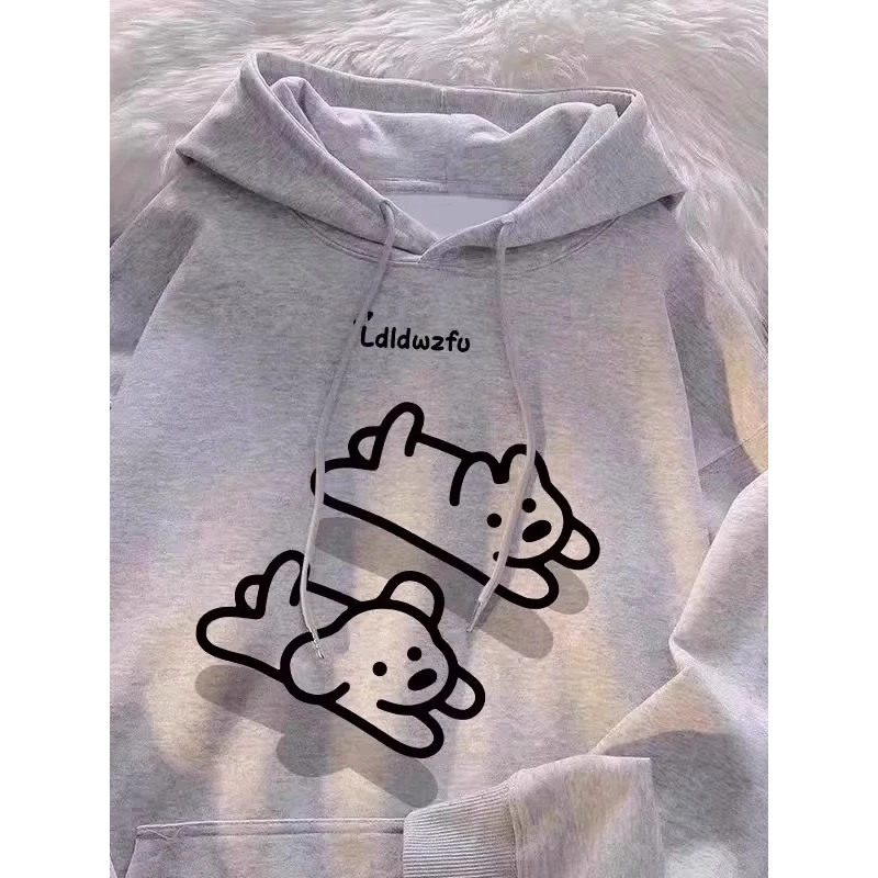 

Мужская толстовка большого размера с капюшоном, осенне-зимняя, на флисовой подкладке, с принтом, повседневная верхняя одежда для пар, модная свободная уличная одежда