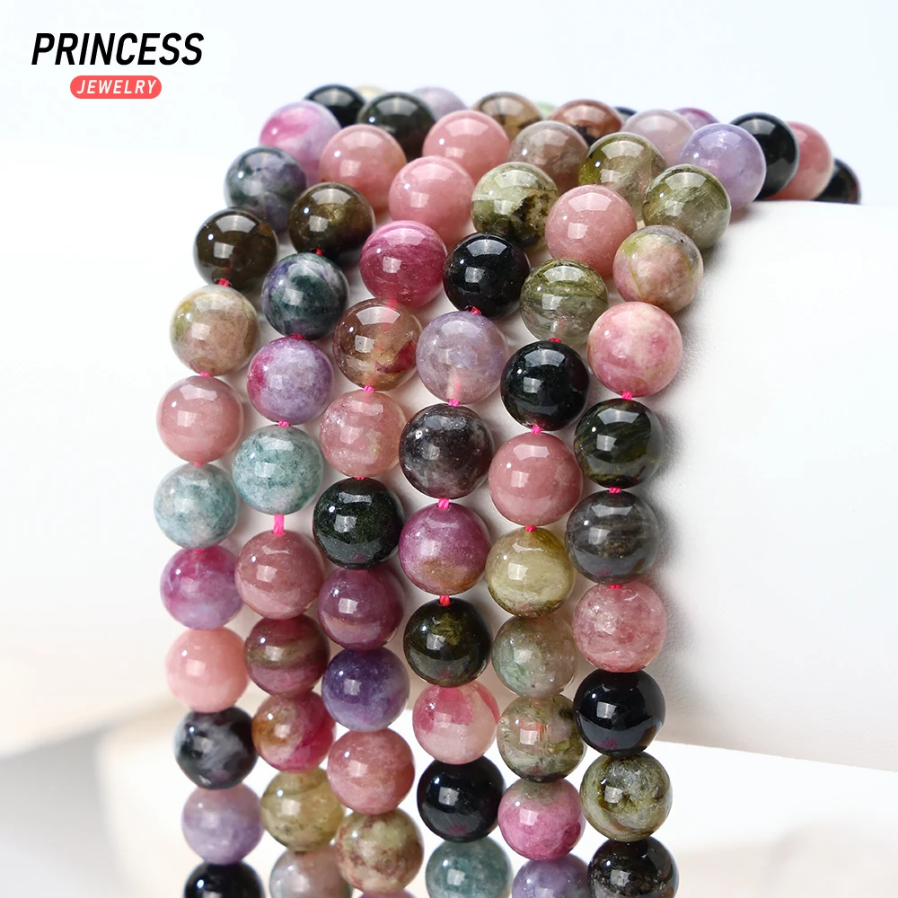 A+ Natural Colorful Tourmaline Loose Stone Beads for Jewelry Making Bracelet DIY Bracelet Necklace Accessories 4/5/8mm