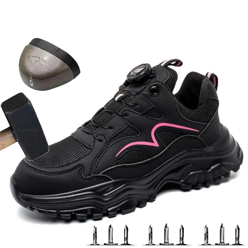 Sicherheitsstiefel für Damen, strapazierfähige Stahlkappen-Arbeitsstiefel, stoßfeste, stichfeste Sicherheitsschuhe, leichte, atmungsaktive Workout-Sneaker ﻿