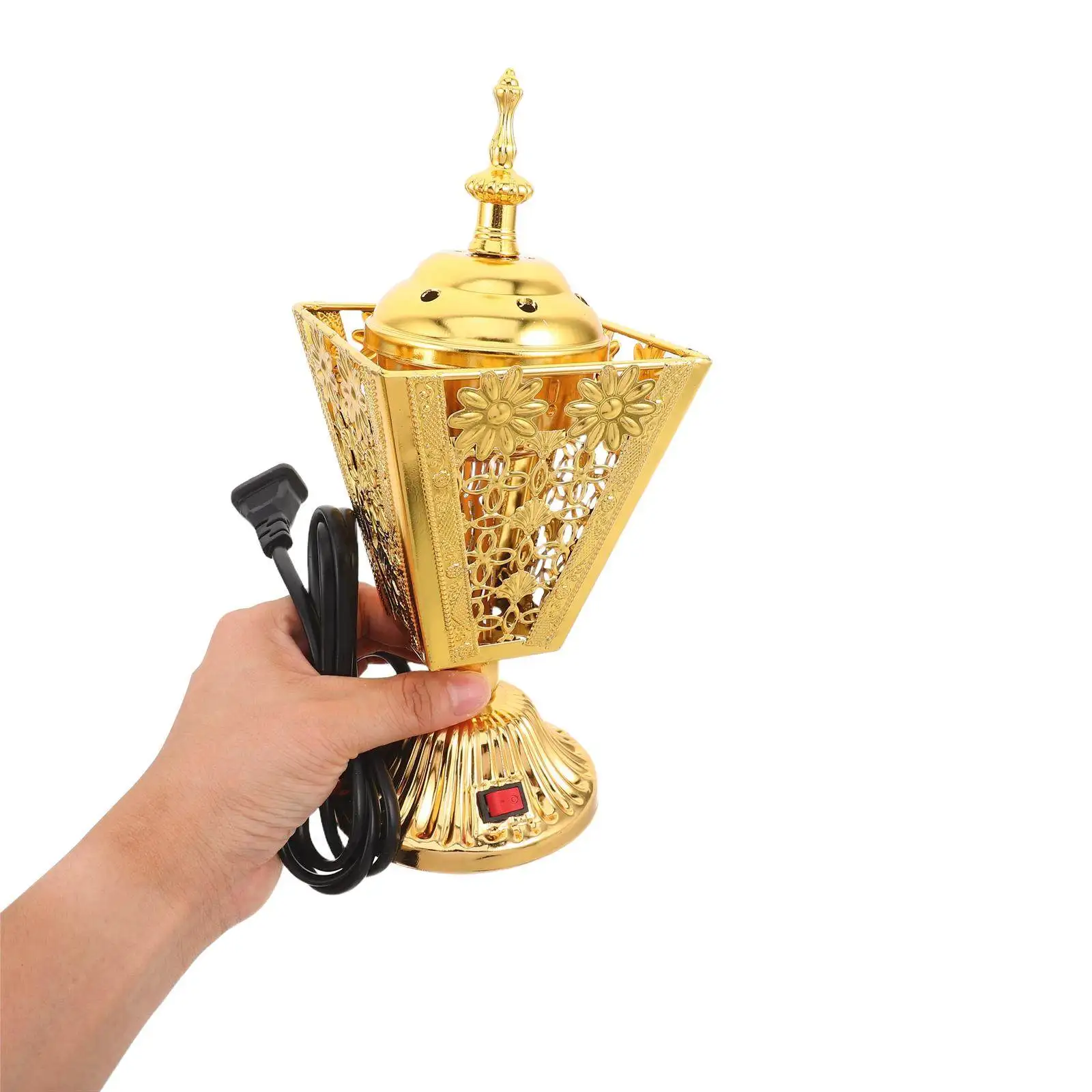 Electric Incense Burner Plug-in Golden Arabian Floral Embossed Design Safe Flameless Aromatherapy Mabkhara for Home Yoga Spa