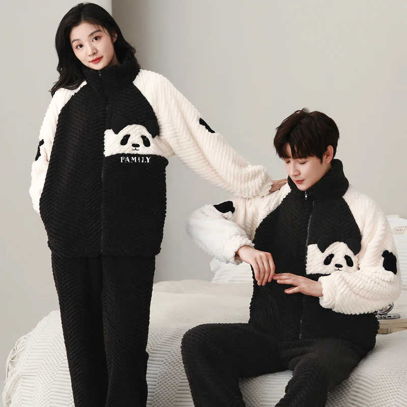 Couple Pajamas Set Women Men Thicken Pyjamas Winter Warm Sleepwear Korean Loose Lovers Homewear Pijamas Suit