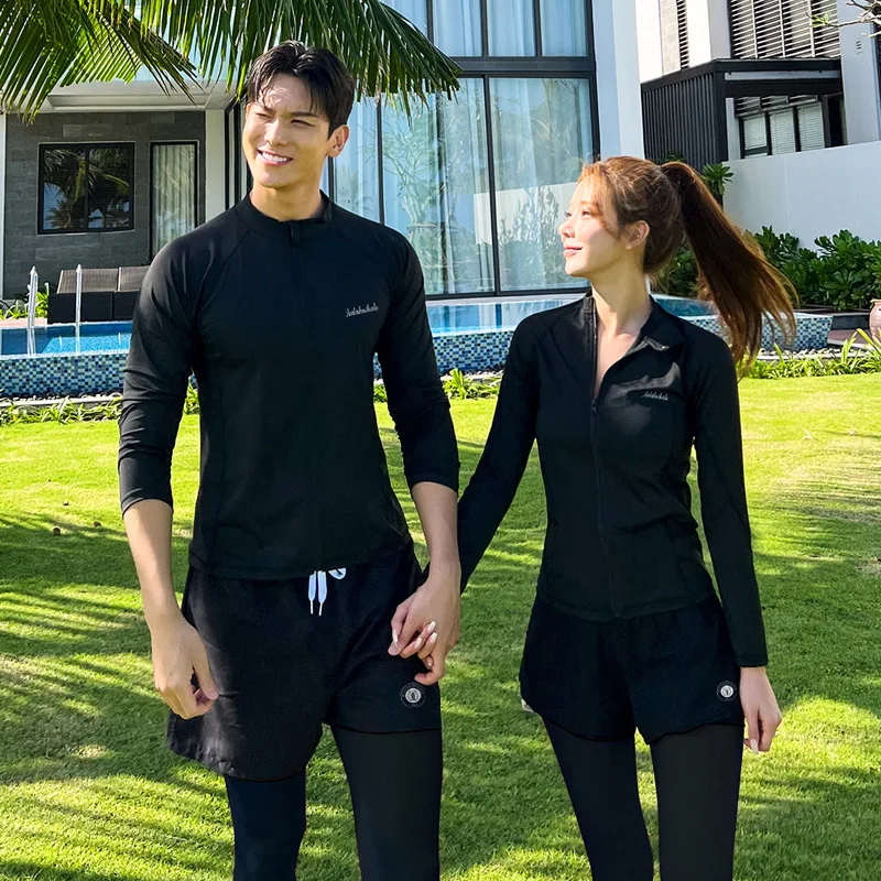 Wisuwore 2023 Korean Couple Diving Suit Rash Guard Women Men\'s Split Surfing Swimwear Conservative Long Sleeved Pants Swimwear