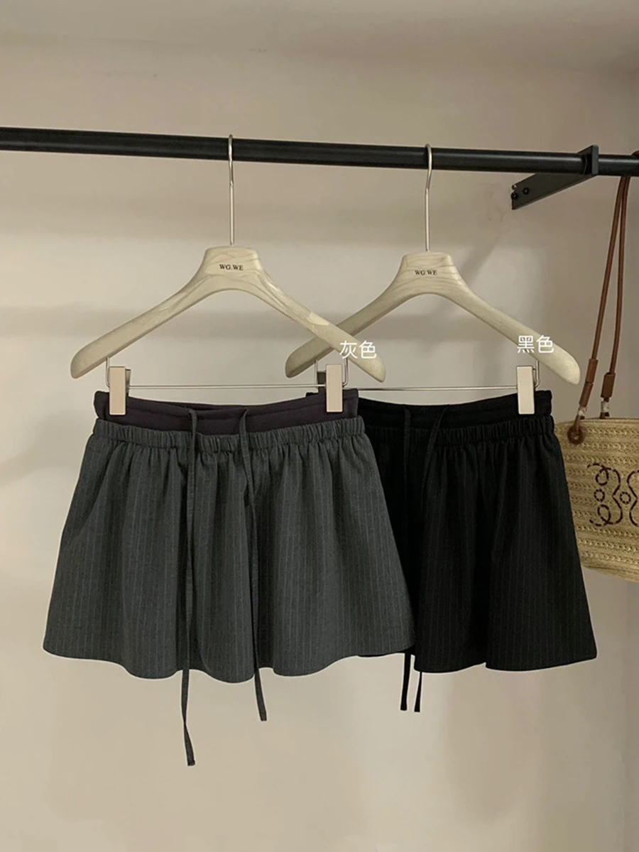 Drawstring Patchwork Mini Skirt Women Low Waist Vintage Chic A-line Faldas Korean Fashion Casual Simple Short Skirts Spring New