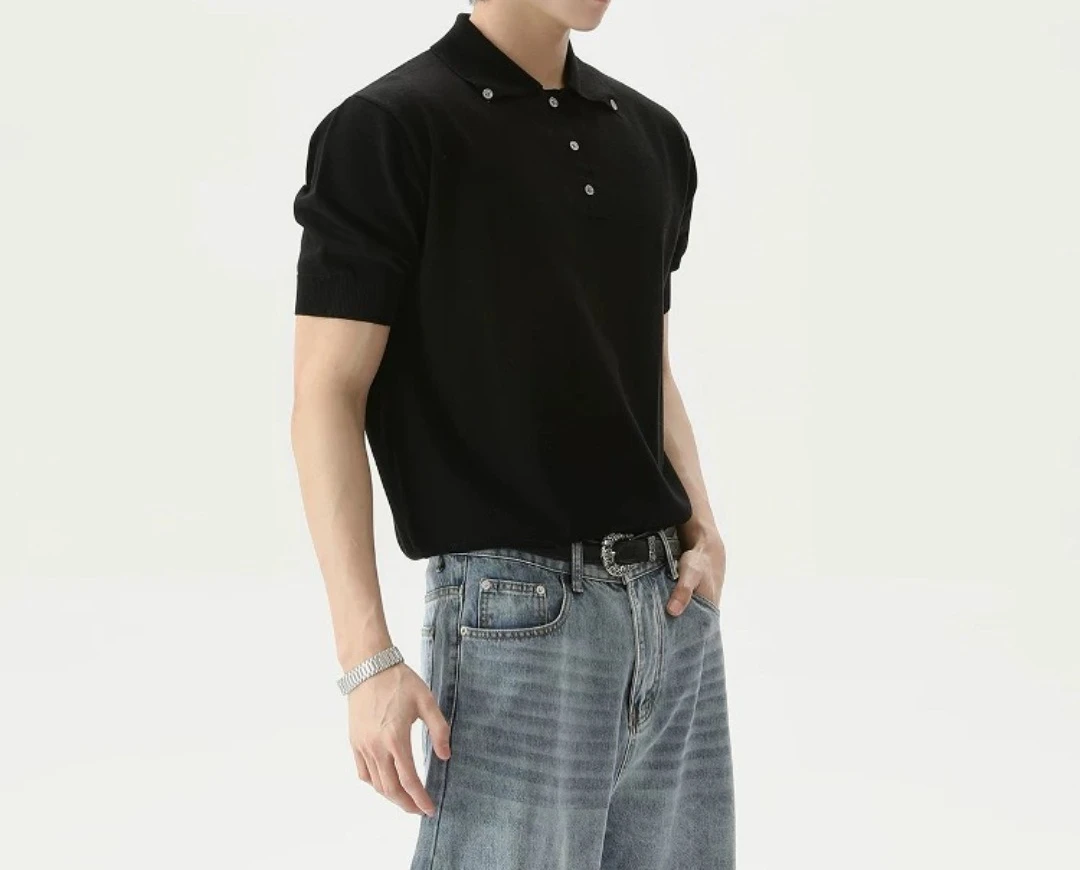 

2026 Summer High-end Delicate Slightly Loose Short-sleeved Polo Shirt Men's Versatile Casual Lapel Knitted T-shirt Top