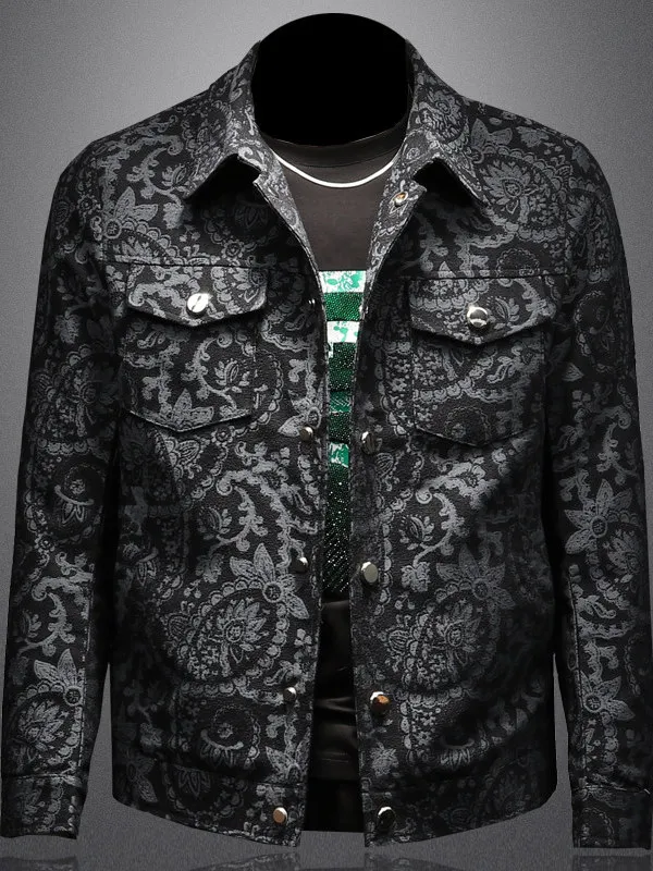 

Casual Collared Men's Jaet Slim Fit Embroidered Spring Autumn Faionable Individualized Coat Polyester Fiber Long Sve