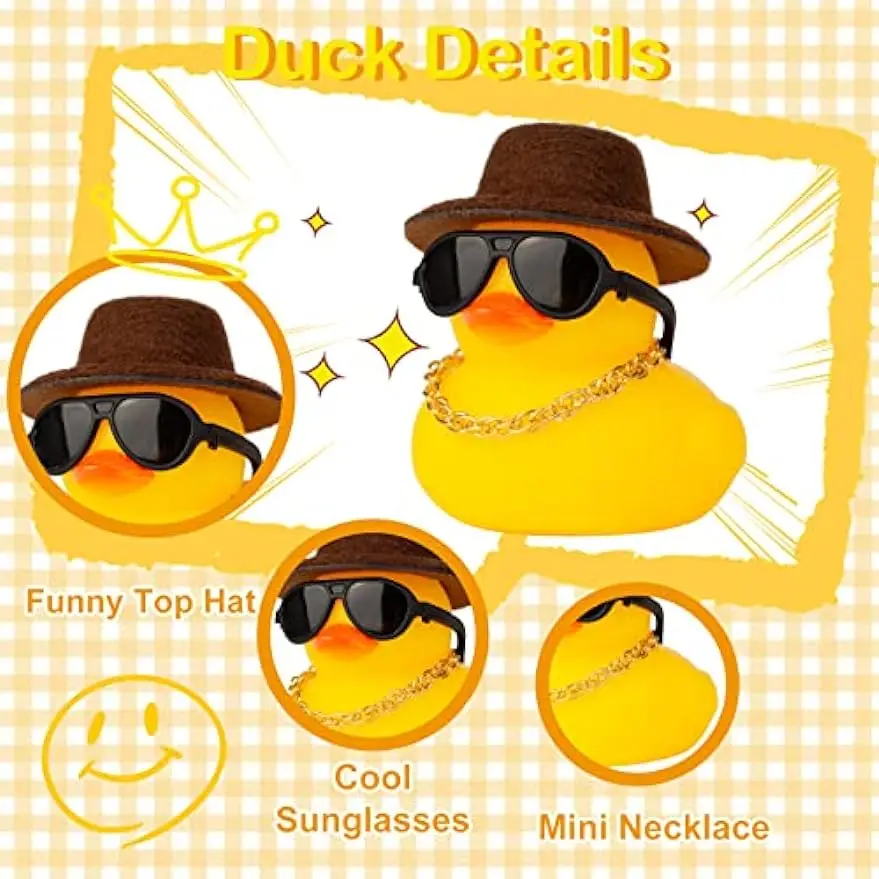 1pc Cute Car Rubber Duck Car Duck Decoration Dashboard with Cool Accessories Christmas Hat Sunglasses Scarf or Necklace