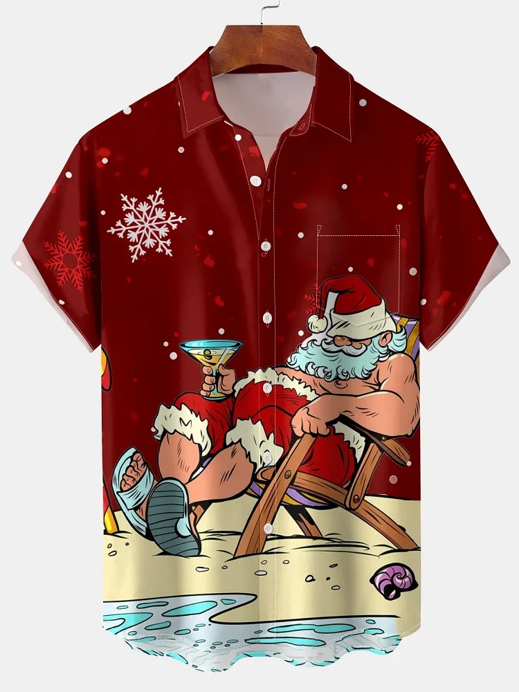 

2026 Christmas Santa Claus 3d Print Shirt Men Women Fashion Short Sleeve Casual Button Down Shirts Holiday Blouse Xmas Gift