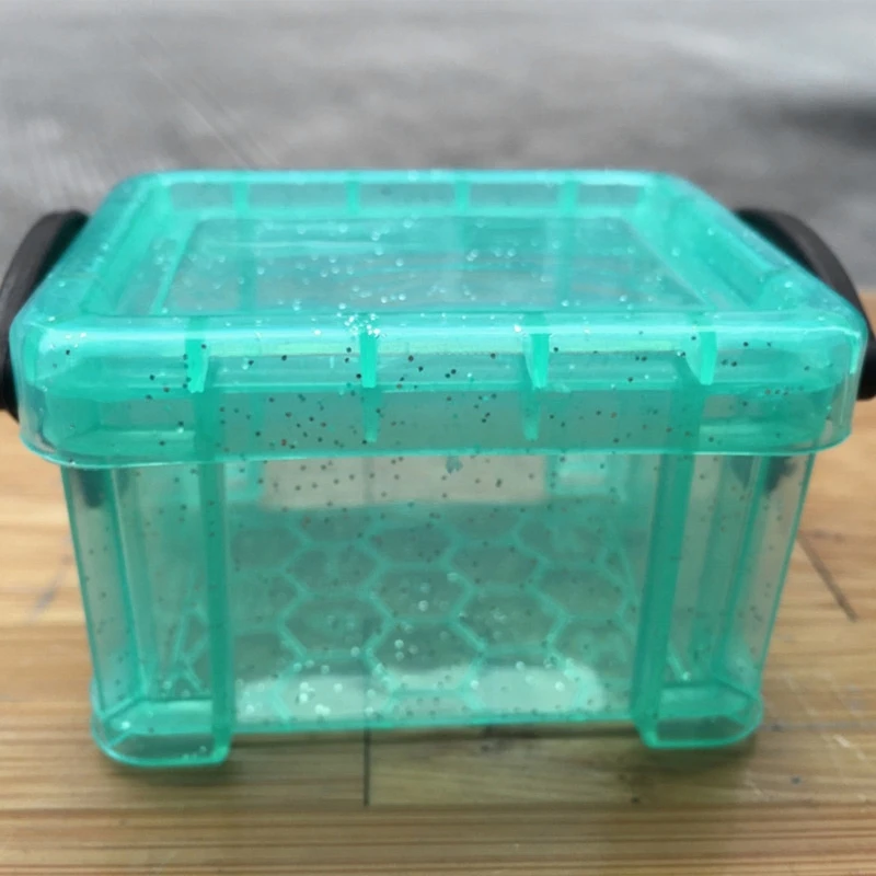 Mini caja almacenamiento plástico transparente con tapa bloqueo, recipiente para joyas portátil para bolsillo, cuentas