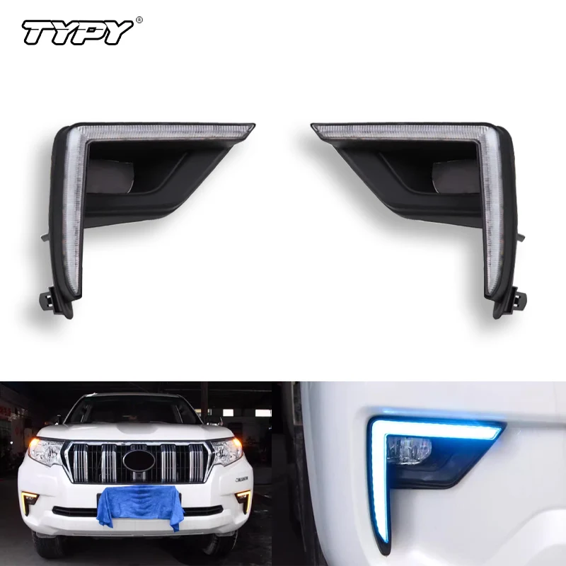 TYPY LED Daytime Running Light For Toyota Prado FJ150 LC150 2018-2021 Car Accessories DRL Fog Lamp Decoration turn signal