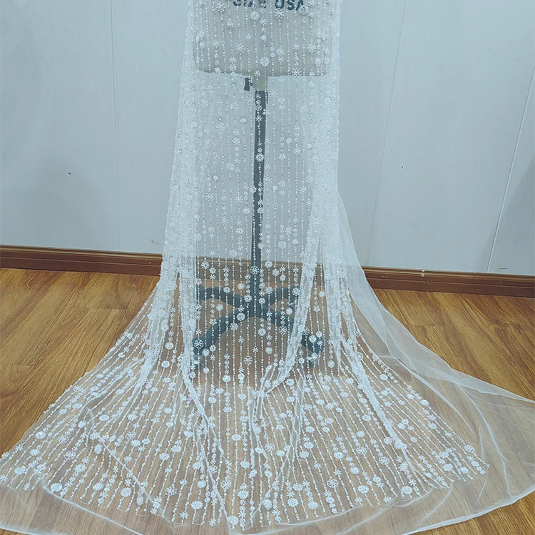 

Новинка, мягкая кружевная ткань с бусинами и цепочкой в виде цветов для свадебного платья