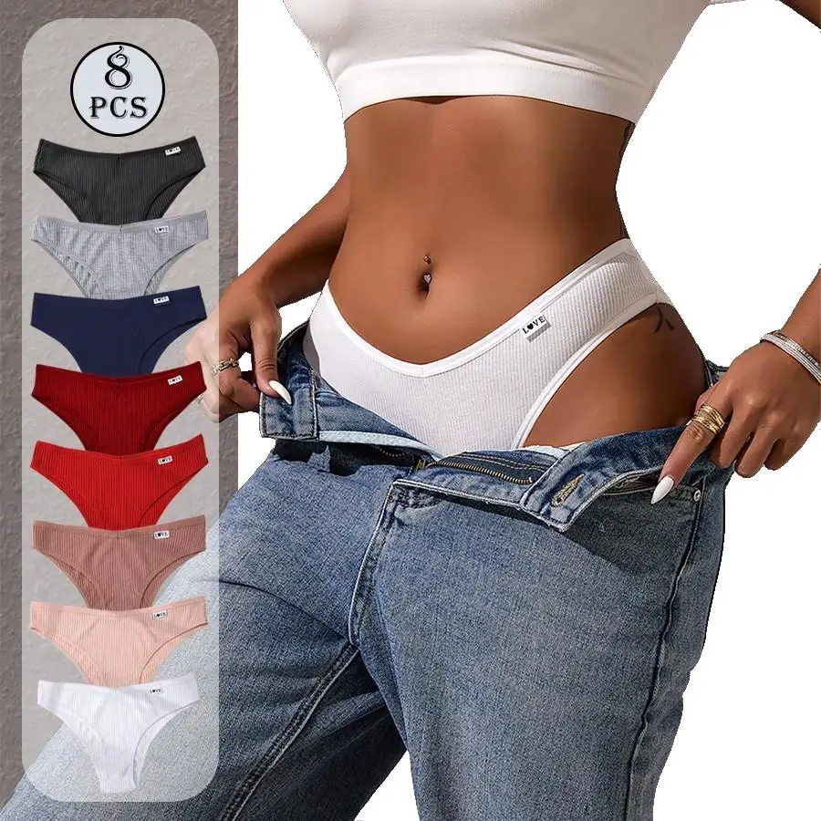 8pc Underwear Women Soft Panties Low-Waist Lingerie V Waist Briefs High Elastic Knickers Comfortable Underpants