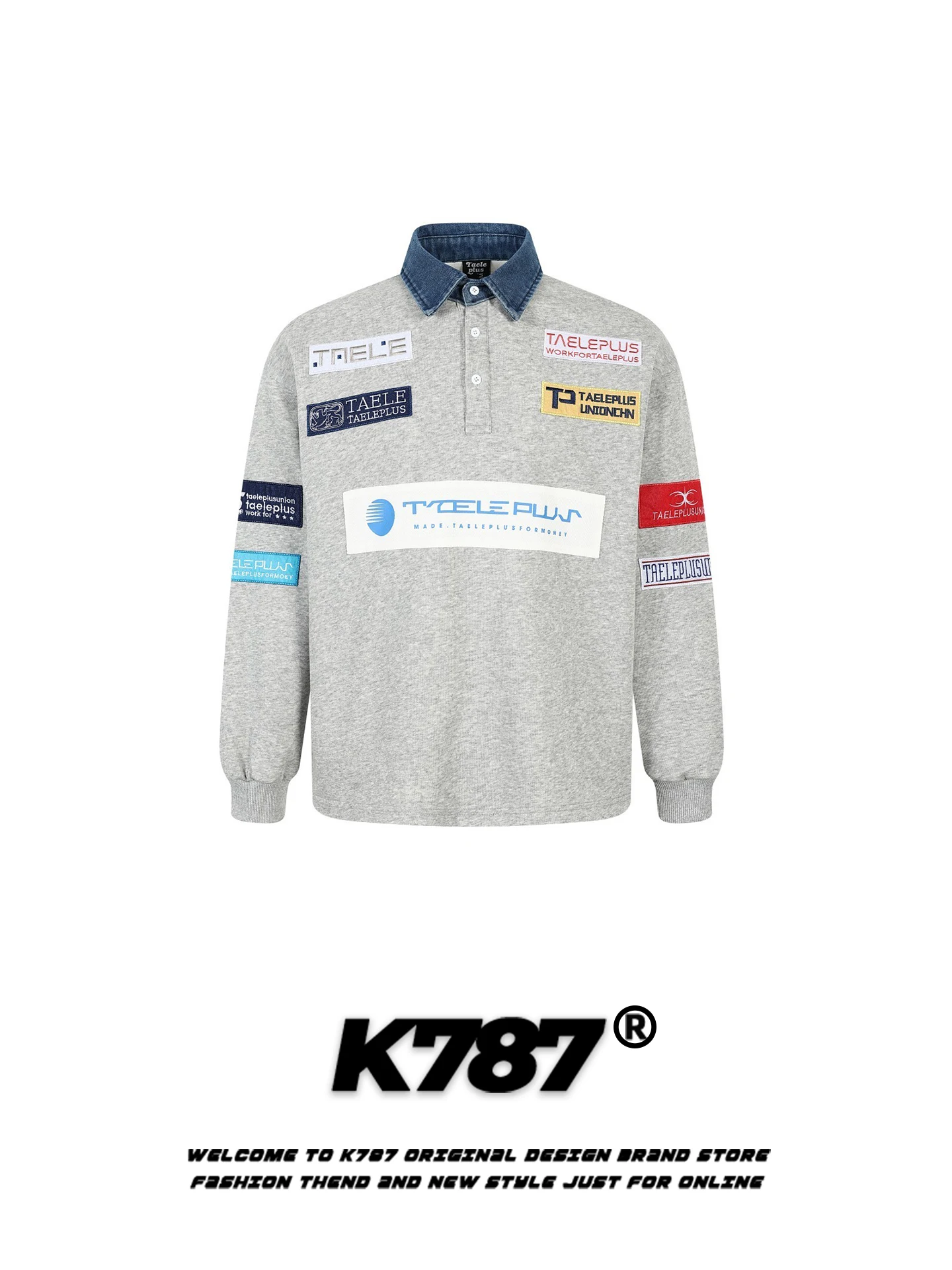 

K787 American Street Sle Patchwork Color Blo Denim Collar Sweatirt Loose Casual ex Spring Overhead irt