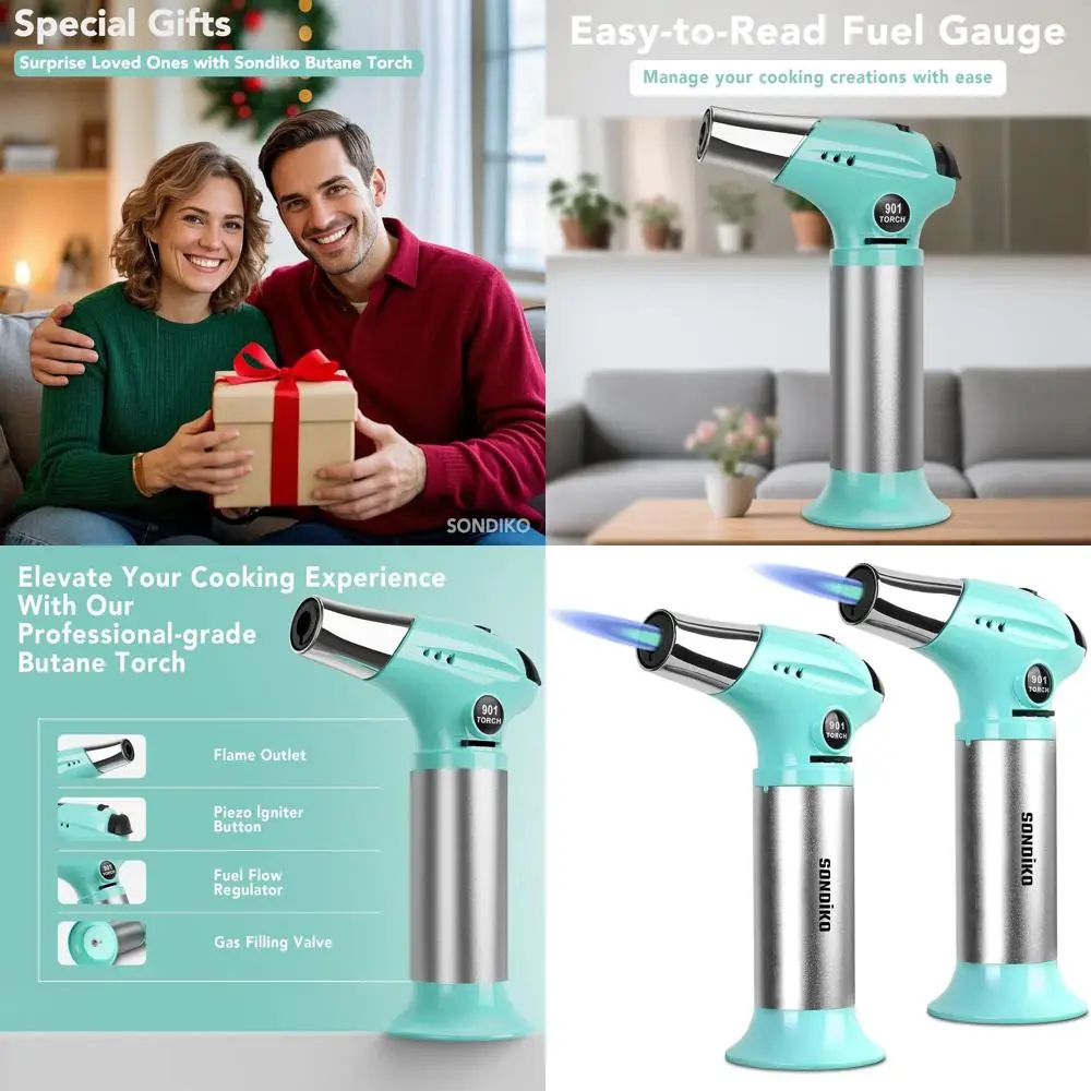 

Creme Brulee Torch, Refillable Butane Torch Lighter with Adjustable Flame for DIY, Creme Brulee, BBQ and Baking, Butane Gas Not