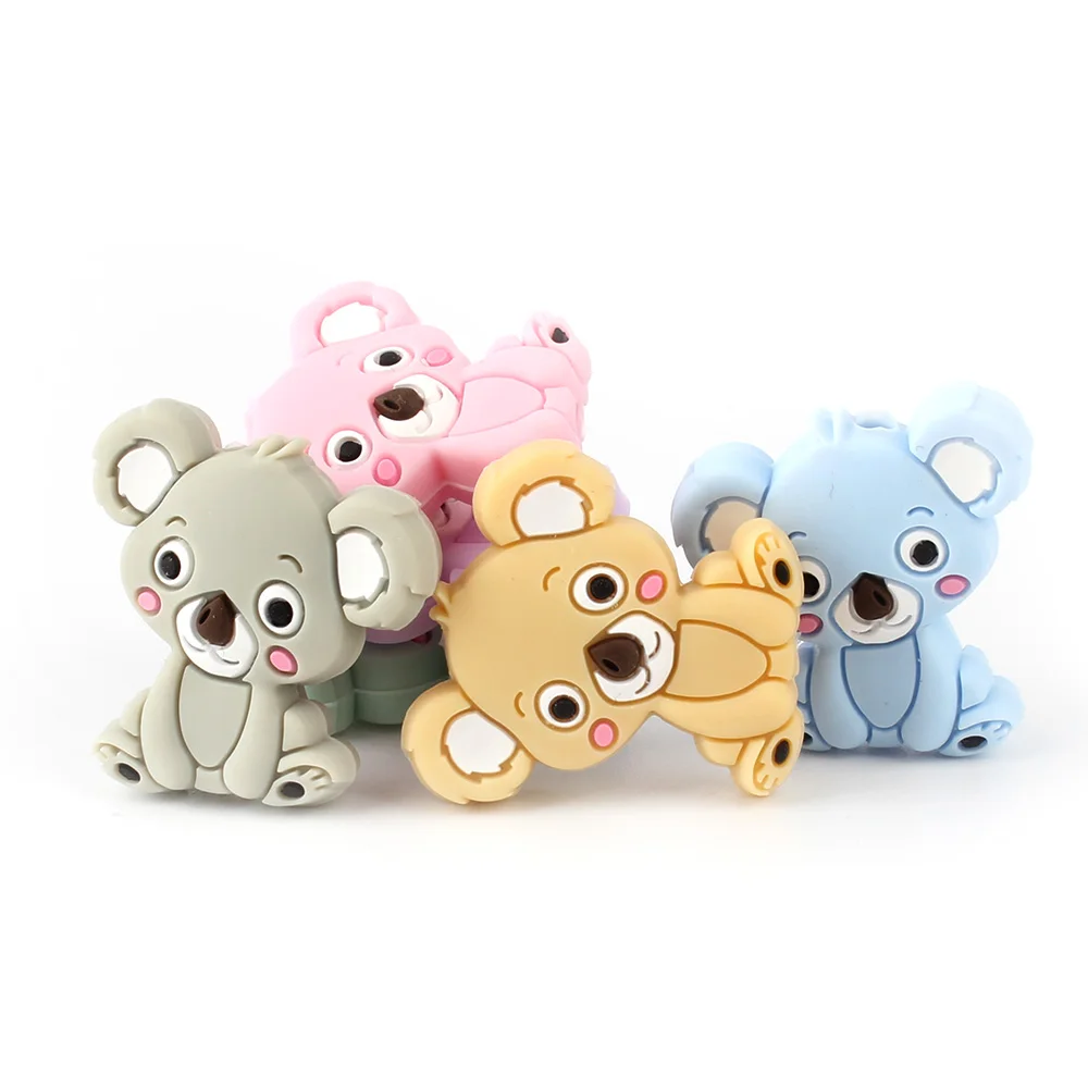 10pcs koala Silicone beads Cartoon Animal Baby Teething Beads Teether FBA Free For Newborn Gifts DIY Rattle Toy Accessories