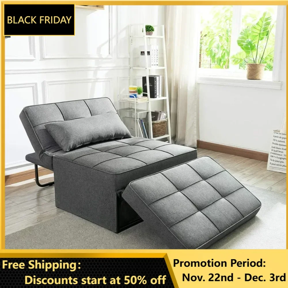 Sofa Bed, Convertible Chair Multi-Function Folding Ottoman Modern Breathable Linen Guest Bed with Adjustable Sleeper, Sofa Bed