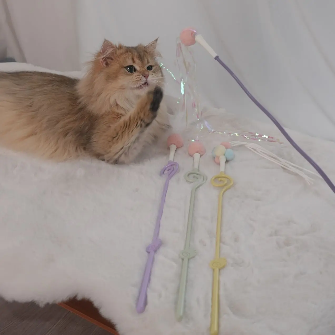 Dreamy Star Loop Cat Teaser Fancy PP Cat stick Soft Velvet Ball Ringing Paper Feather Multiple Wands Pet Accessories Supplies