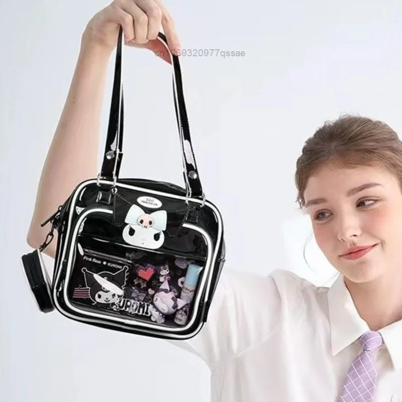 Sanrio Kuromi Kwadratowe torby do makijażu z zamkiem błyskawicznym dla kobiet 2024 New Cartoon Y2k PU Commuter Handheld Single Shoulder Bags