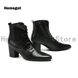 Zwart lederen enkellaarsjes heren puntschoen ridder feestlaarzen mannelijke laarzen Britse stijl werklaarzen herenlaarzen Zapatos Hombre