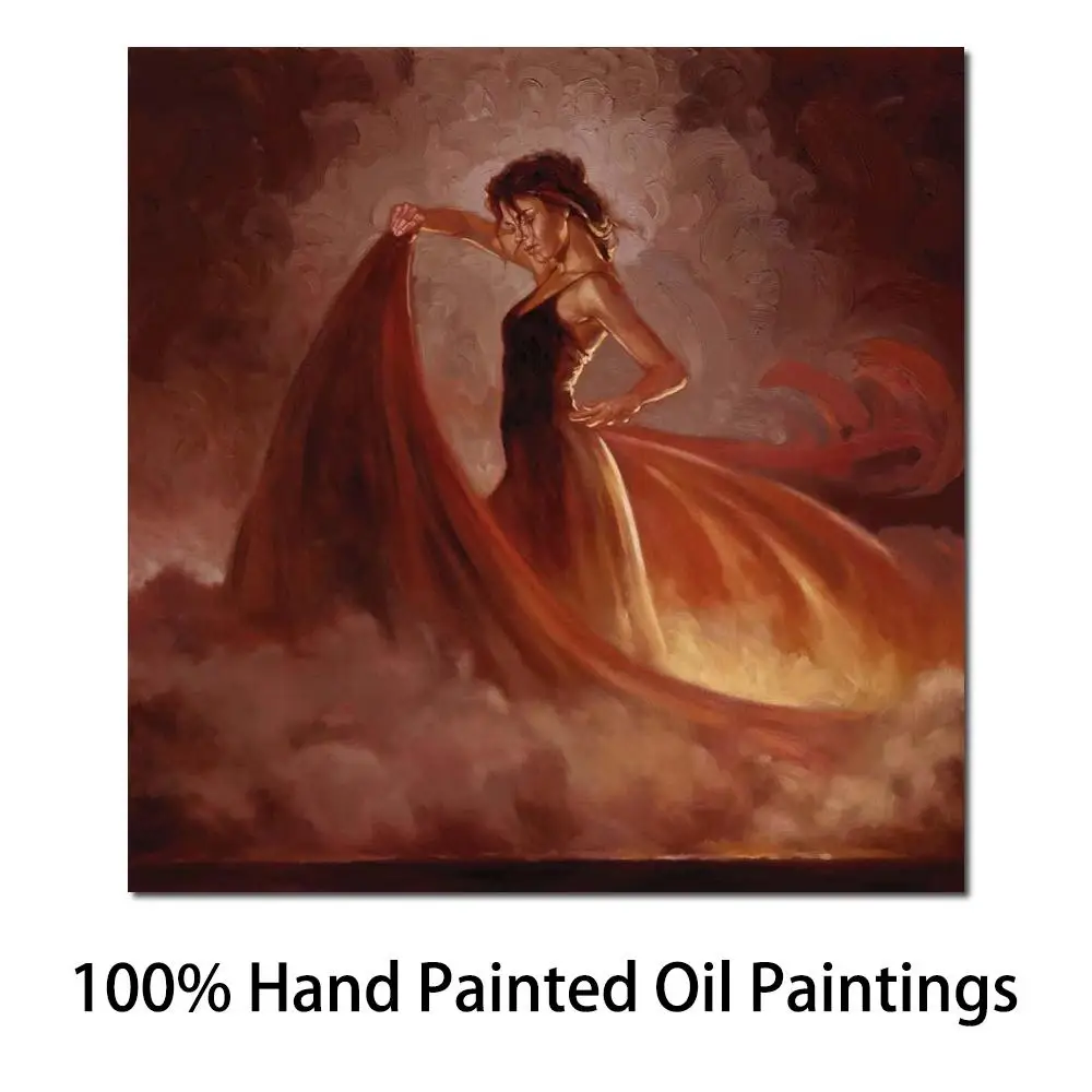 

Modern Figure Oil Paintings Female Crescendo Orange Skirt Handmade Famous Canvas Art for Bedroom High Quality