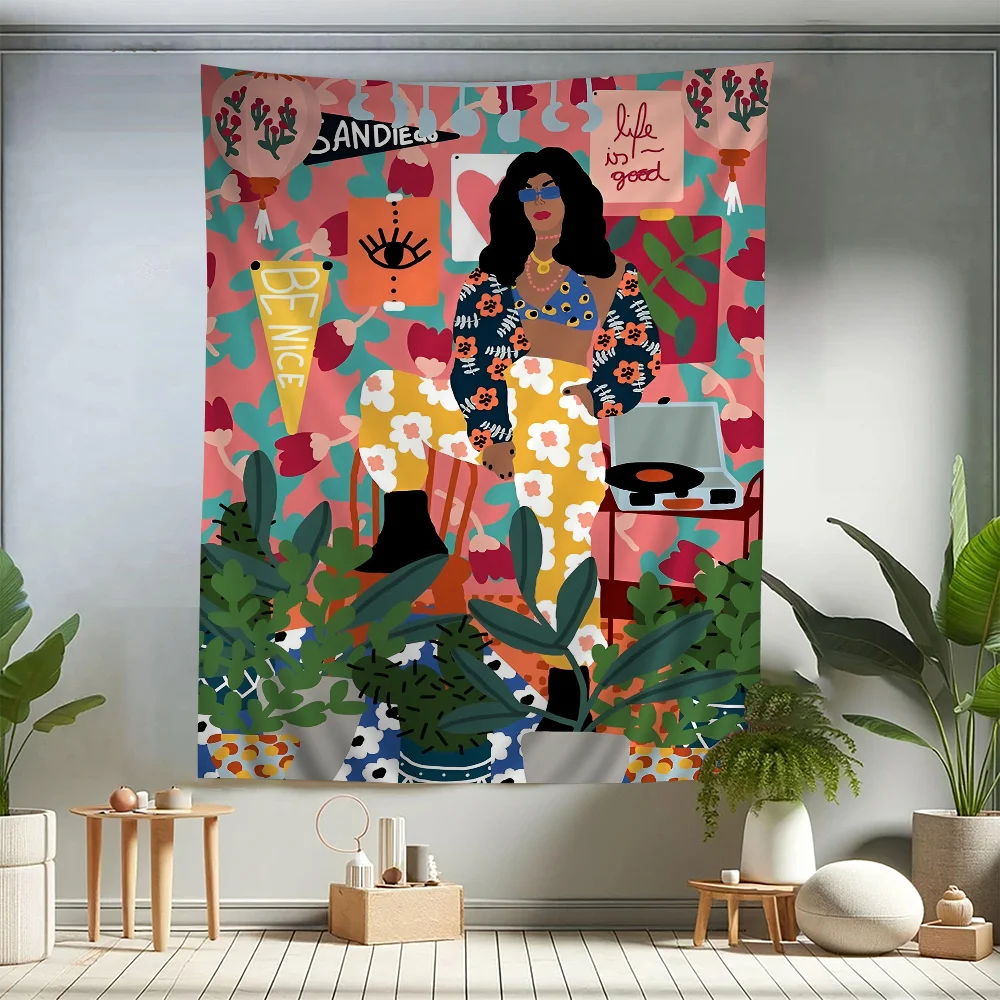 

Modern Multicolored Abstract Garden PLants Art Printed Large Wall Tapestry Hanging Tarot Hippie Wall Rugs Dorm Cheap Hippie