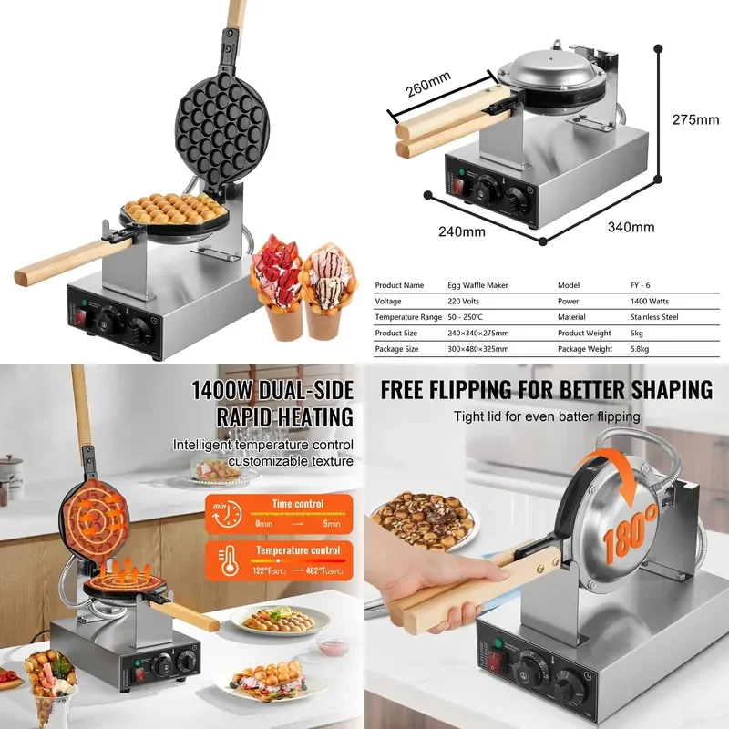 

Whosale Waffle Making Equipment Electric Waffle Machine Industrial Waffle Maker with Wooden Handle