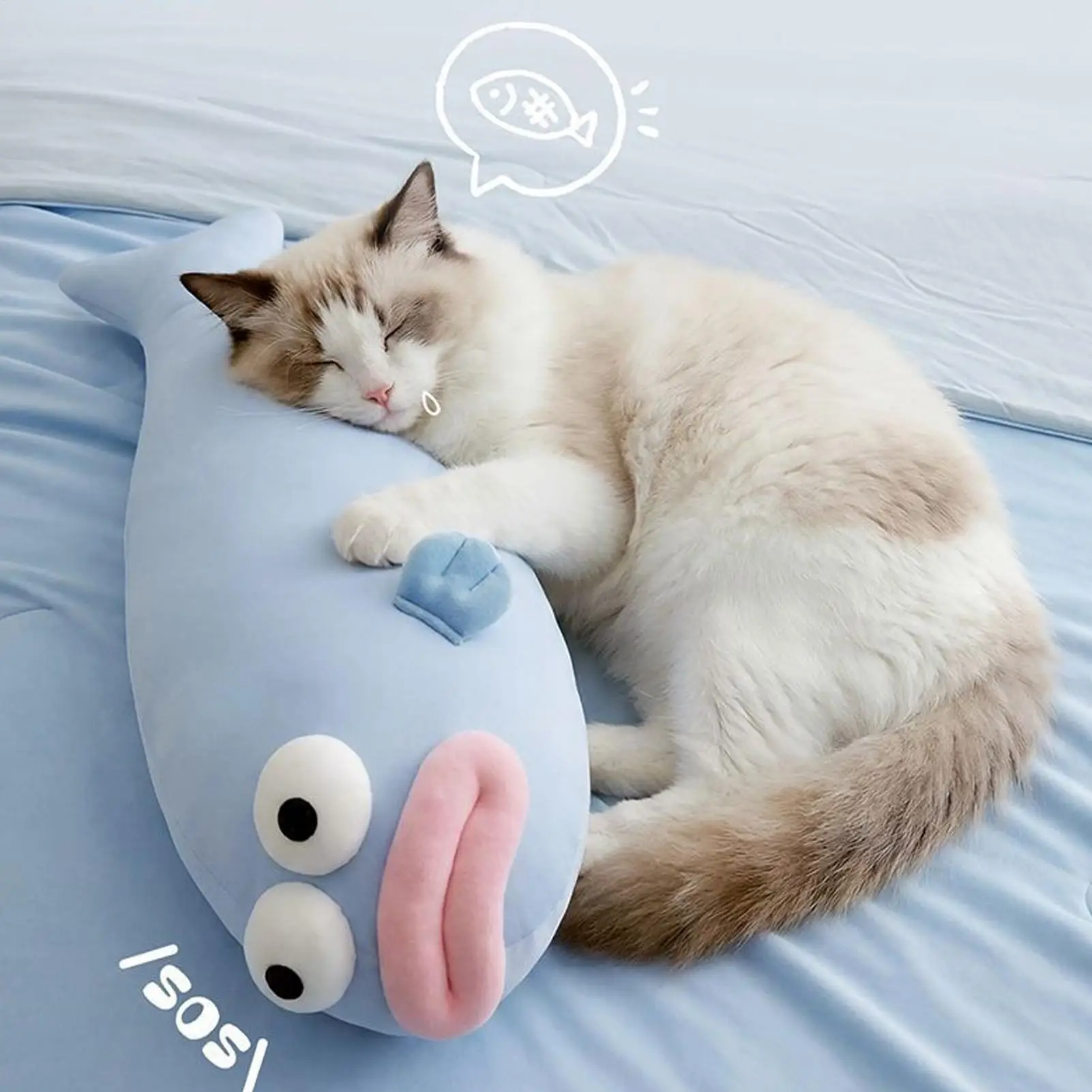Long Pillow Fish Shape Cooling Hugging Cushion Soft Body Pillow for Home Bedroom Couch Dorm Sleeping Night Daytime Nap