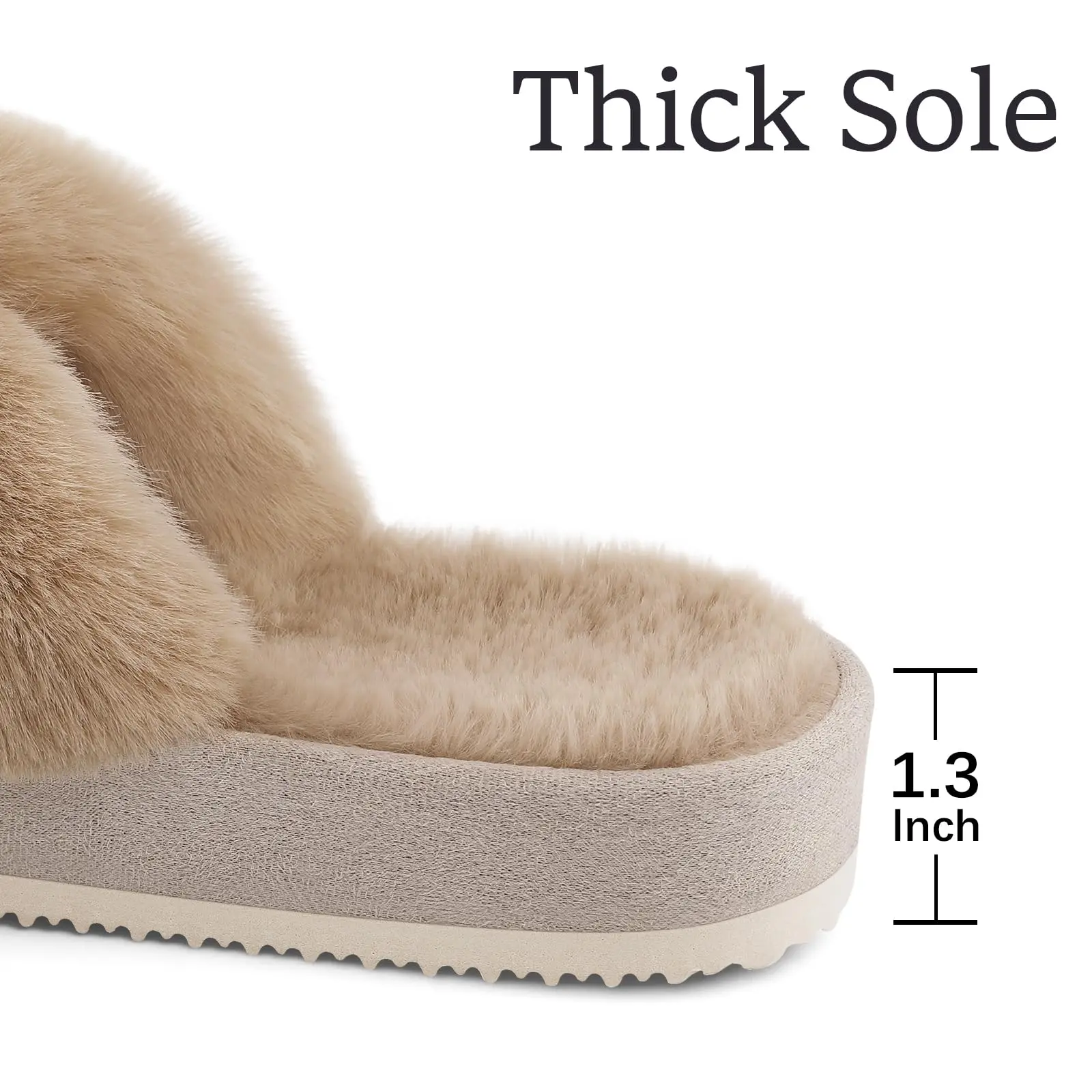 Comwarm Fashion Fur Thick Sole Slides Women\'s Cross Band Fuzzy Slippers Winter Fluffy Open Toe House Slippers Indoor Flat Shoes