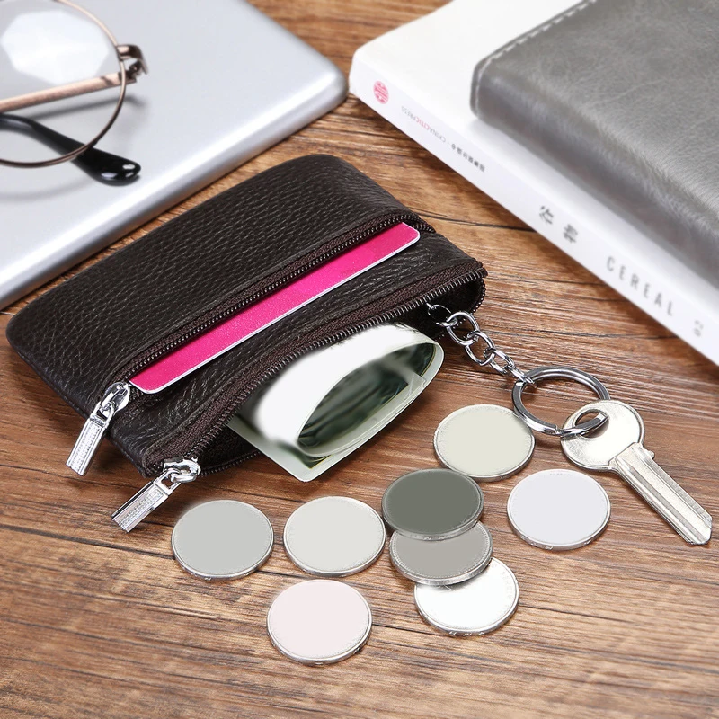 Leather 2 Zipper Coin Purse Wallet With Card Slots, Coin Organizer, Change Holder,Card Case, Leather Zipper Storage Bag For Men