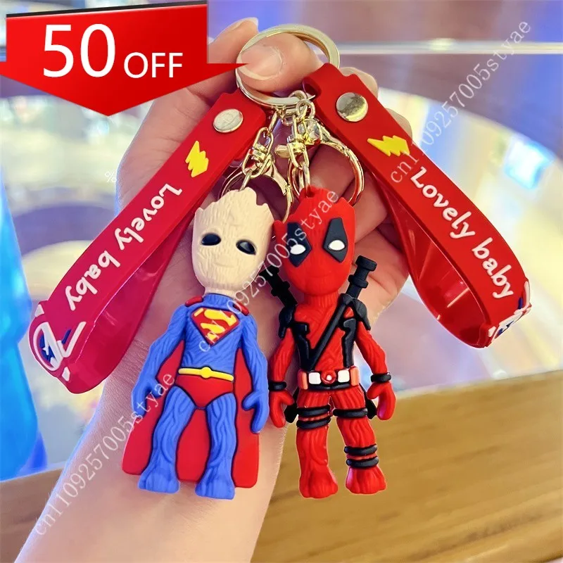 

Marvel Cartoon Avengers Keychain — Guardians of the Galaxy: Deadpool & Groot (Little Tree Man) Keychain