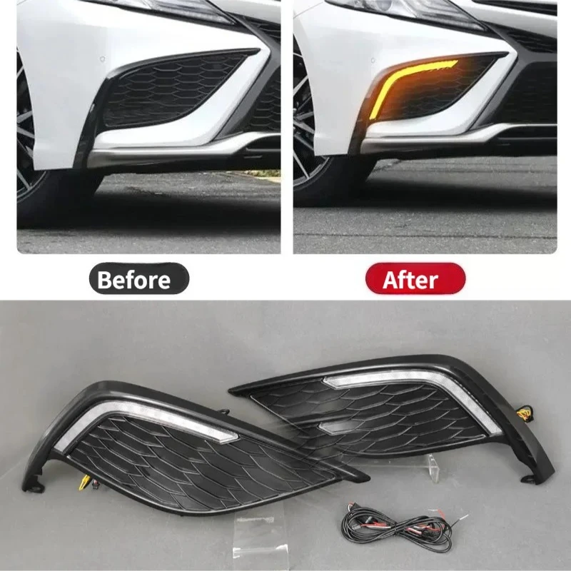 For Toyota Camry XSE 2021 2022 2023 Car Led Daytime Running Light Front Bumper Fog Lamp Modified Dymanic Turn Signal Accessories