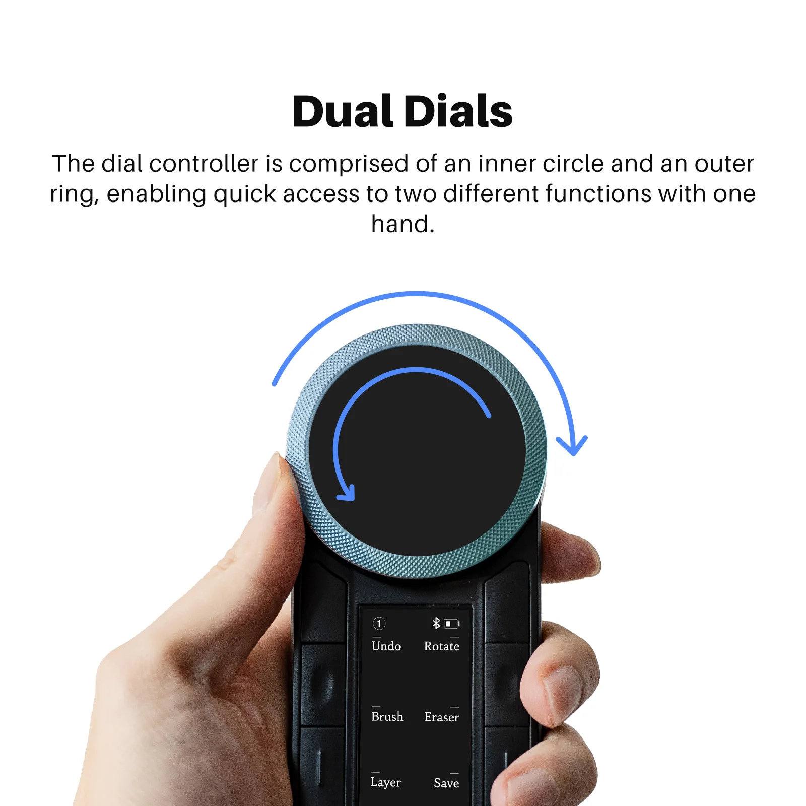 

Huion Keydial Remote Mini Wireless Keyboard Dual-dial Controller Bluetooth Connect to Computer Windows macOS iPadOS iOS Android
