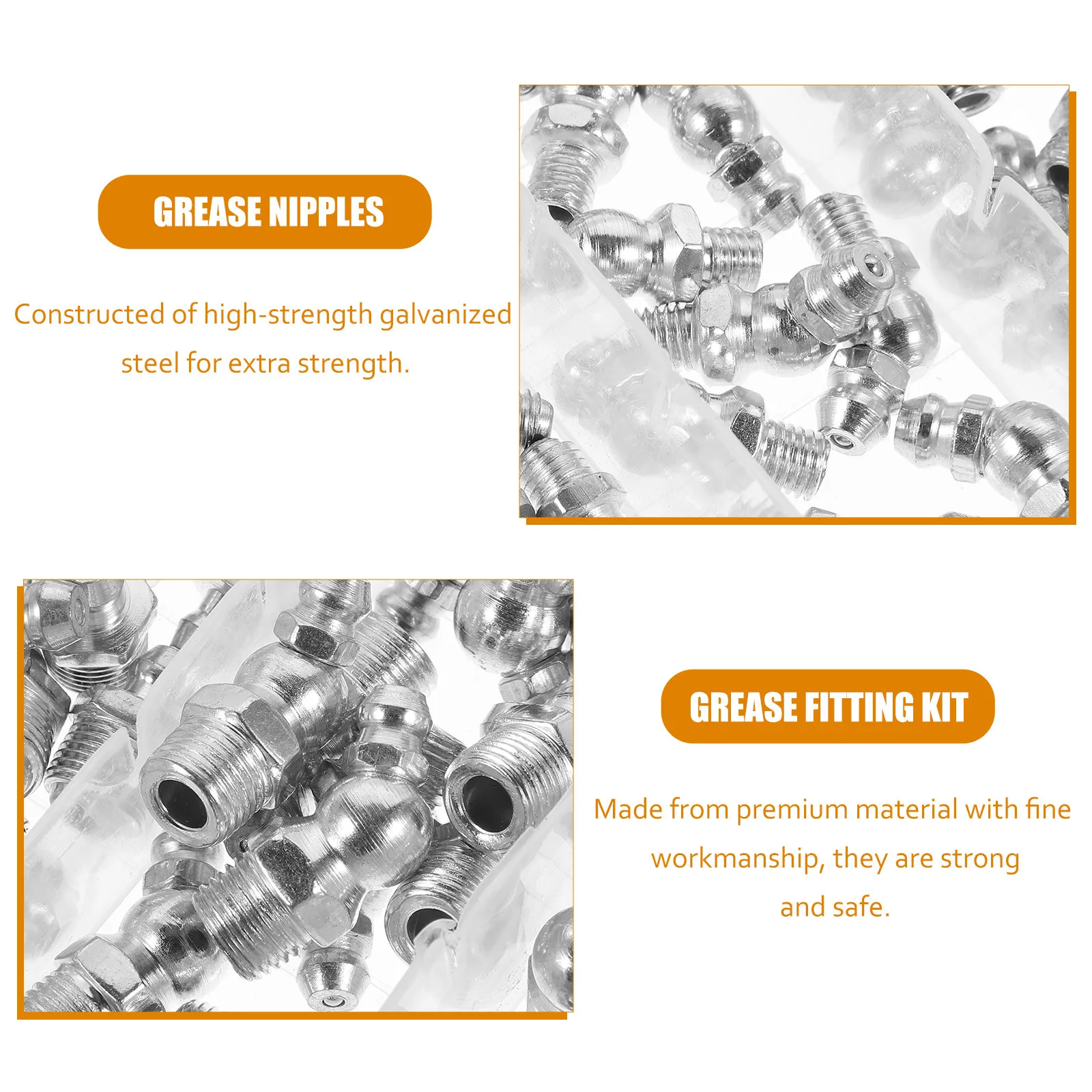 220Pcs Grease Fitting Kit High Strength Galvanized Steel Hydraulic Grease Nipples Set for Vehicles Straight Angled 45 Degree
