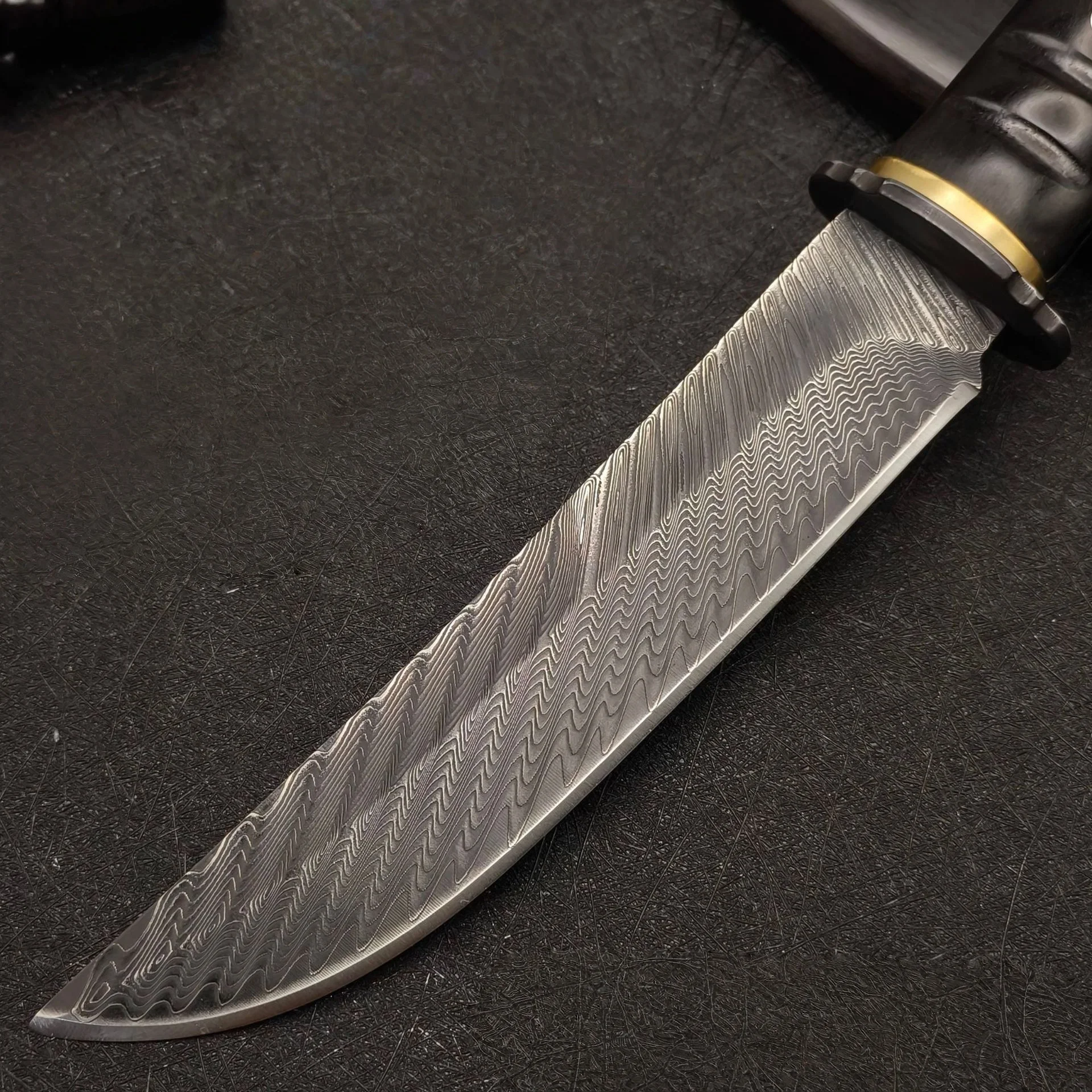 มีดตรงขนาดเล็ก ลายไม้ดำ ดามัสกัส รูปนกฮูก ความแข็งสูง คมกริบ เหมาะสำหรับการปีนเขา ตั้งแคมป์ เอาตัวรอดกลางแจ้ง