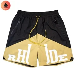 High Street Mens Womens Summer Vacation Beach Mesh High-end Shorts High-quality Colorblocking Drawstring Sports Shorts