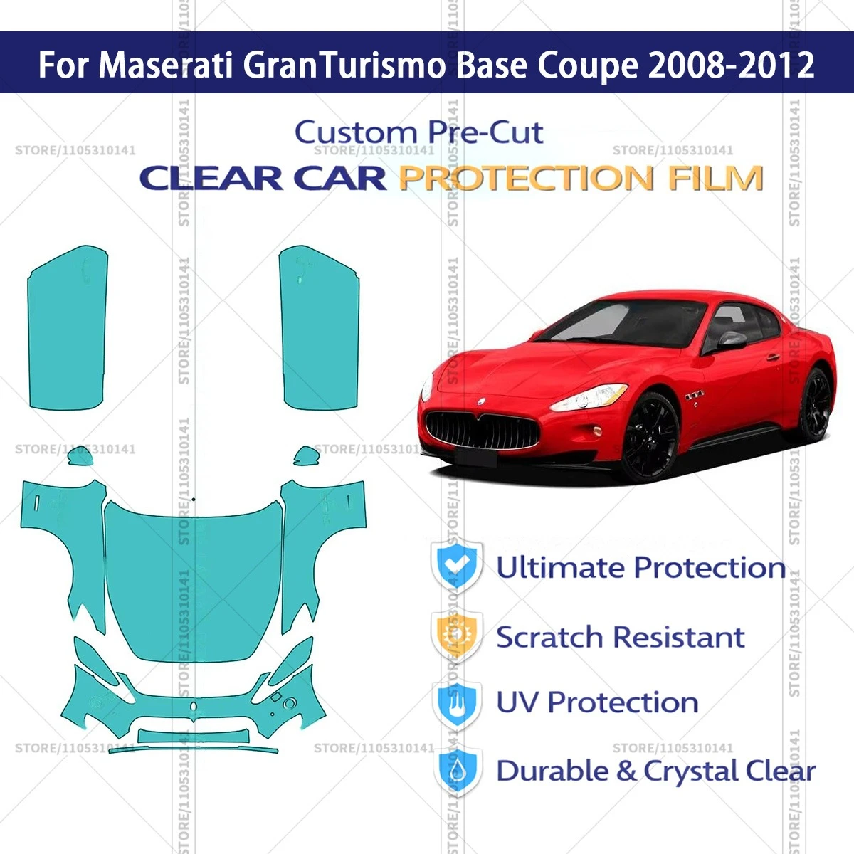 

For Maserati GranTurismo Base Coupe 2008-2012 Pre-Cut Paint Protection Film PPF Transparent Car Film Professional Automotive PPF