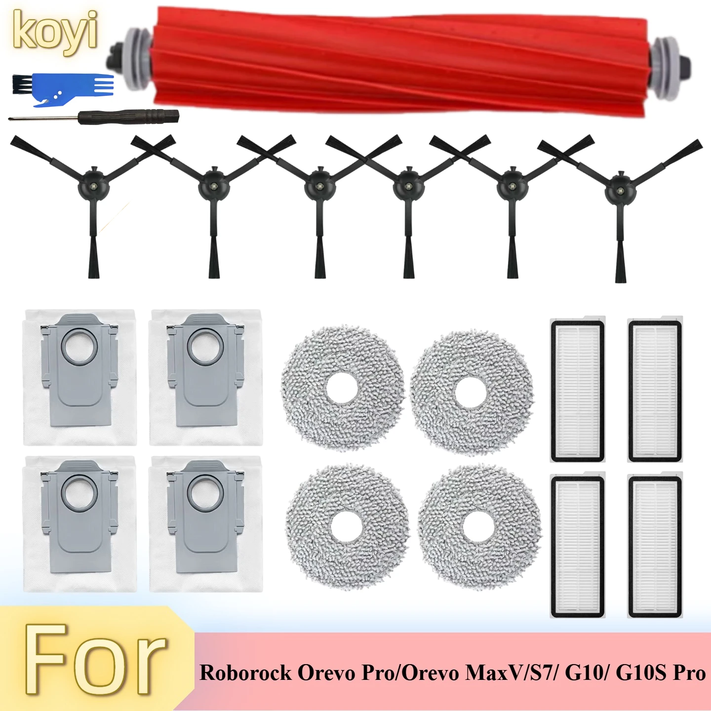 

Replacement Accessories Kit Compatible with Roborock Qrevo S/Qrevo Pro/Qrevo MaxV/Qrevo Plus Include Main Brush, HEPA Filters,